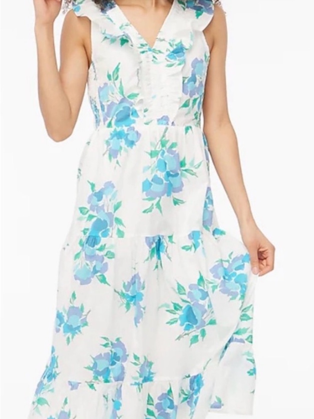 J. Crew White Maxi Dress with Blue Floral Print